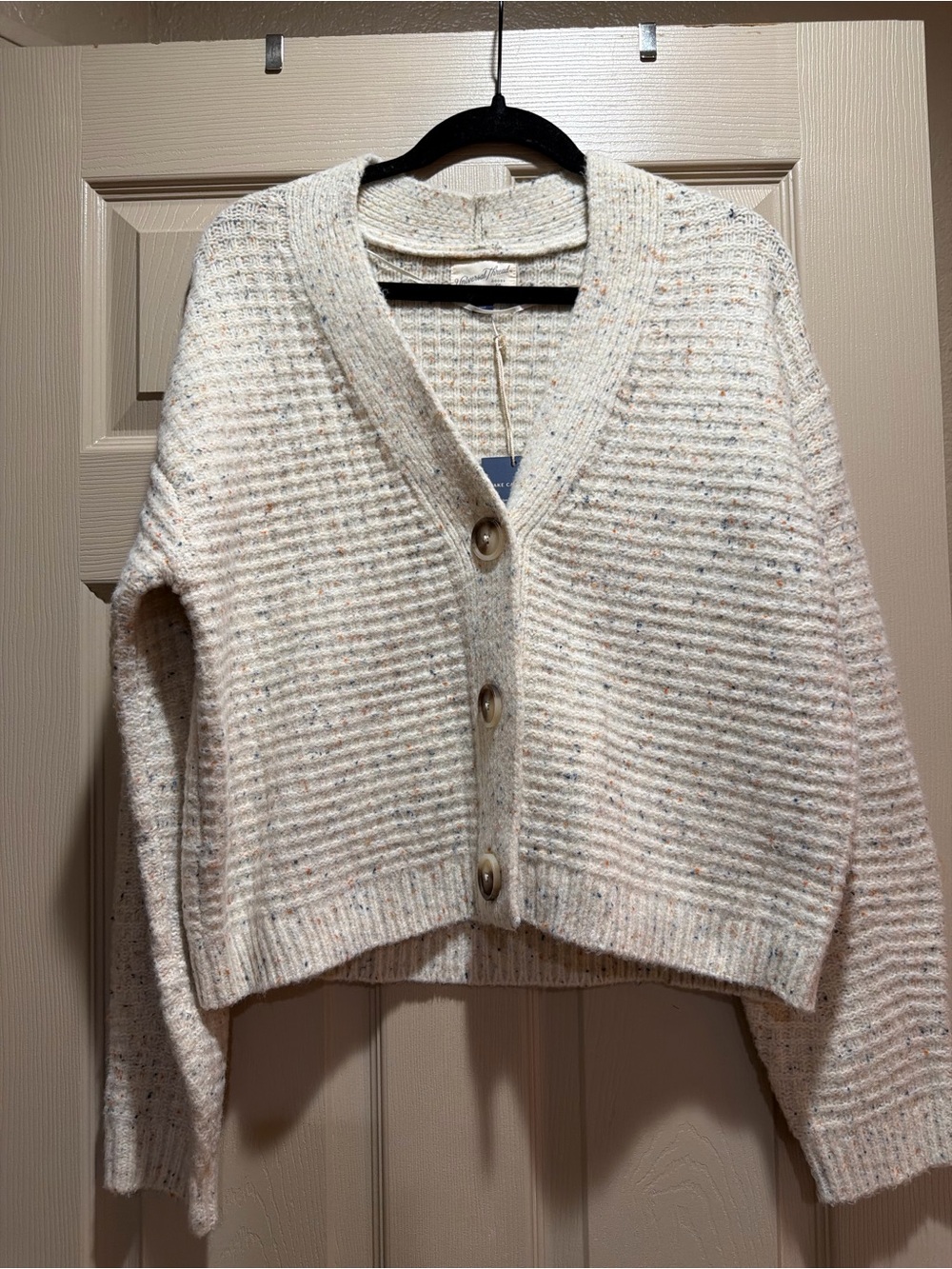 Target Cream Speckled Cropped Ribbed Button Cardigan